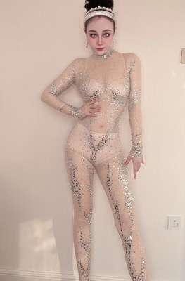 Kimshein AD1731 Women's Birthday Sexy Crystal Jumpsuit Regular Sleeve Dress Game Set with Quick-Drying Performance