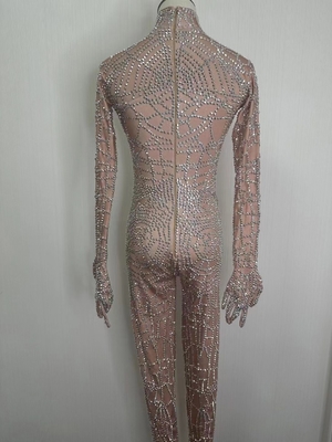Summer Must-Have AD1719 Women's Tight Bodysuit with Mesh Fabric and Beaded Decoration
