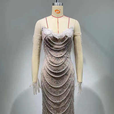 300g Fabric Weight ED2606 Luxurious Strapless Rhinestone Evening Gown with Pearl and Train for Women's Dance Party Dress