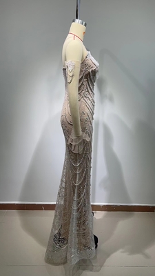 300g Fabric Weight ED2606 Luxurious Strapless Rhinestone Evening Gown with Pearl and Train for Women's Dance Party Dress