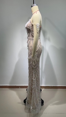 300g Fabric Weight ED2606 Luxurious Strapless Rhinestone Evening Gown with Pearl and Train for Women's Dance Party Dress