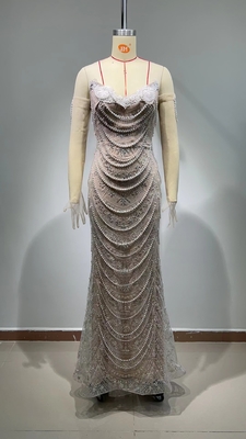 300g Fabric Weight ED2606 Luxurious Strapless Rhinestone Evening Gown with Pearl and Train for Women's Dance Party Dress
