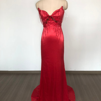 Natural Waistline ED2721 Red Floor-Length Crystal Mermaid Evening Dress for Formal Occasions