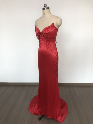 Natural Waistline ED2721 Red Floor-Length Crystal Mermaid Evening Dress for Formal Occasions