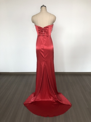 Natural Waistline ED2721 Red Floor-Length Crystal Mermaid Evening Dress for Formal Occasions
