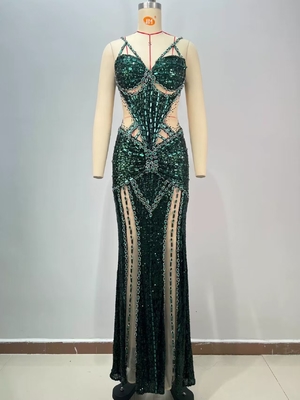 ED2719 Luxury Crystal Shimmer Green Diamond Sexy Tight Dance Party Dress with Customizable Logo and Graphics