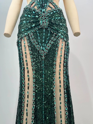 ED2719 Luxury Crystal Shimmer Green Diamond Sexy Tight Dance Party Dress with Customizable Logo and Graphics