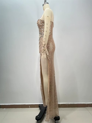 ED2717 Luxurious Evening Dress with Mesh Fabric end Cocktail Dress Water Diamond and Fashionable Gloves Natural Waistline