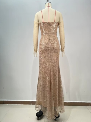 ED2717 Luxurious Evening Dress with Mesh Fabric end Cocktail Dress Water Diamond and Fashionable Gloves Natural Waistline