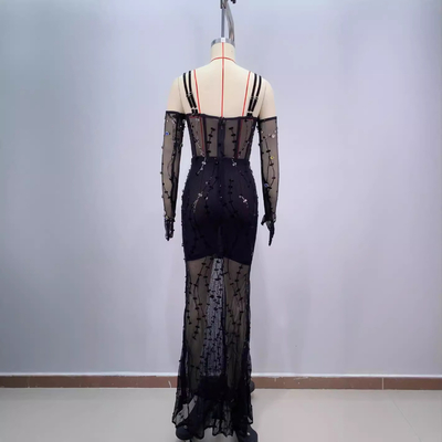 ED2716 Customizable Logo and Design Fashionable and Sophisticated Crystal Mesh Evening Dress for Birthdays and Parties