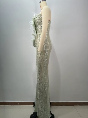 Exquisite Embroidered Deep V-neck Feather Sequin Strapless Evening Dress with Protective Cover and Non-woven Fabric