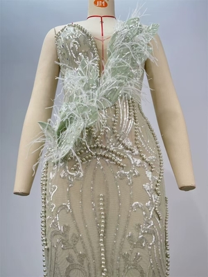 Exquisite Embroidered Deep V-neck Feather Sequin Strapless Evening Dress with Protective Cover and Non-woven Fabric