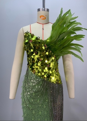 Stylish Women's Long Fringed Sequin Evening Dress with Elegant Design Flowing Tassels and Water Diamonds