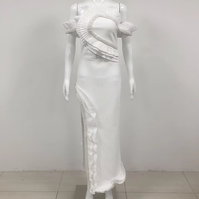 Backless Halter Sleeveless Women's Long Evening Dress with Pleated Hem and Beaded Bandage Skirt SB3369 Customizable