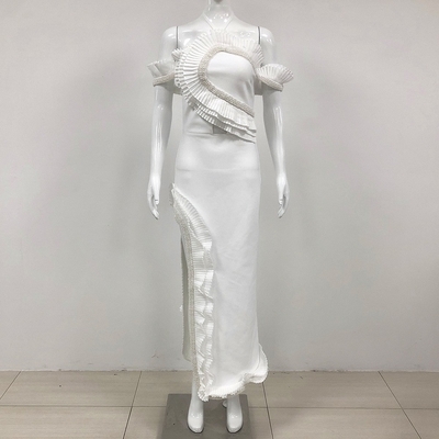 Backless Halter Sleeveless Women's Long Evening Dress with Pleated Hem and Beaded Bandage Skirt SB3369 Customizable
