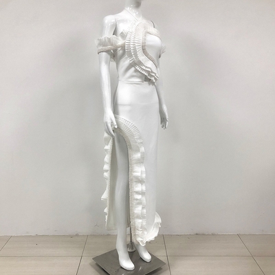 Backless Halter Sleeveless Women's Long Evening Dress with Pleated Hem and Beaded Bandage Skirt SB3369 Customizable