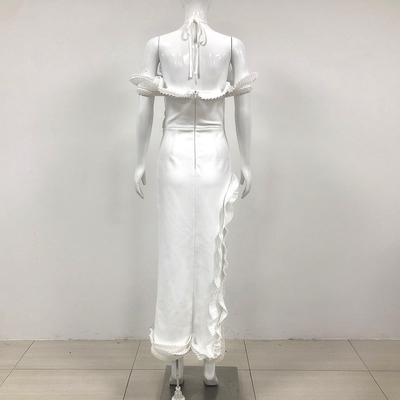 Backless Halter Sleeveless Women's Long Evening Dress with Pleated Hem and Beaded Bandage Skirt SB3369 Customizable