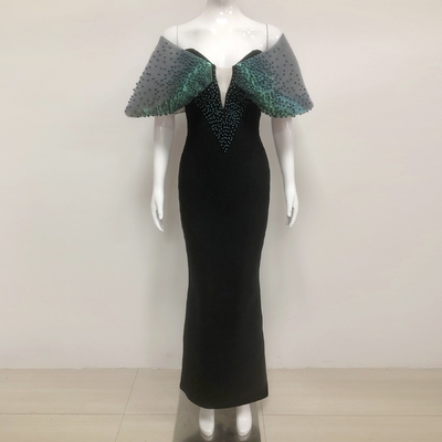 SB3371 Kimshein End Fashion Off-Shoulder Dress with Pearl Embellishments Built-in Bra and Customizable Logo Position