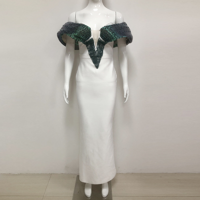 SB3371 Kimshein End Fashion Off-Shoulder Dress with Pearl Embellishments Built-in Bra and Customizable Logo Position