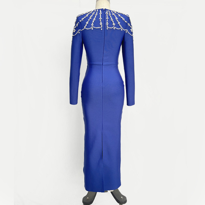Kimshein LS2618 Crystal Diamond Bandage Tight Long Sleeve Floor-Length Dress for Women's Fashion Party Elegant Long Dress
