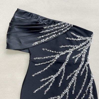 Other SB3367 Beaded Birthday Bodycon Bandage Cocktail Elegant Pearl Dress Lady Elegant Party Dress with Collar Polyester