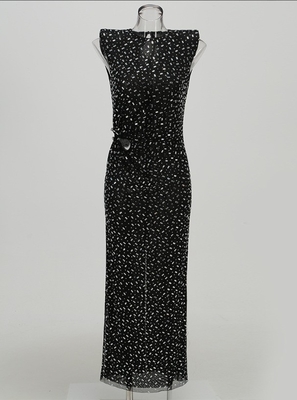 SB3372 Women's Summer Sleeveless Rhinestone Mesh Maxi Dress Perfect for Sexy Party in Plus Size