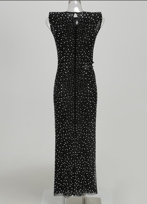 SB3372 Women's Summer Sleeveless Rhinestone Mesh Maxi Dress Perfect for Sexy Party in Plus Size