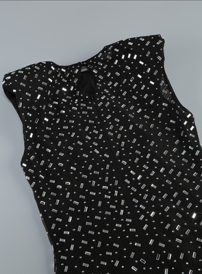 SB3372 Women's Summer Sleeveless Rhinestone Mesh Maxi Dress Perfect for Sexy Party in Plus Size