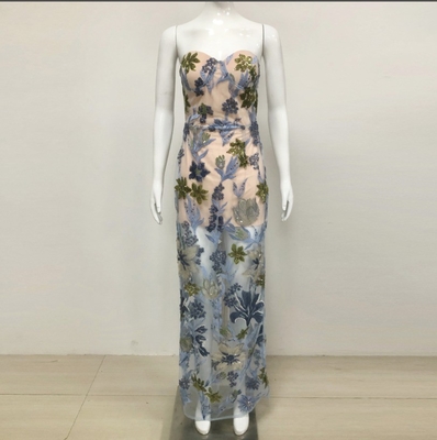 Natural Waistline Strapless Sequin Evening Gown Popular Slit Design No Sleeves Shiny Fabric Long Length Perfect for Parties