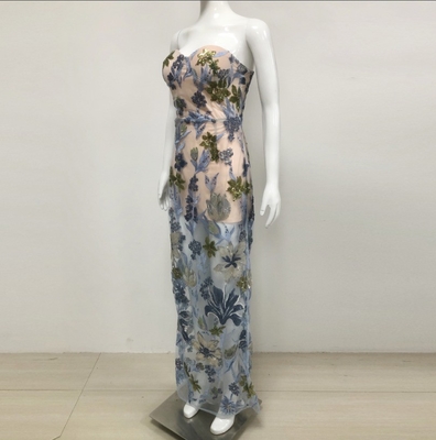 Natural Waistline Strapless Sequin Evening Gown Popular Slit Design No Sleeves Shiny Fabric Long Length Perfect for Parties
