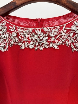 Natural Waistline LS2633 Fashionable Luxurious Beaded Long Sleeve Crystal Decorated Midi Dress for Nightclub Clothing Customizable Emblem
