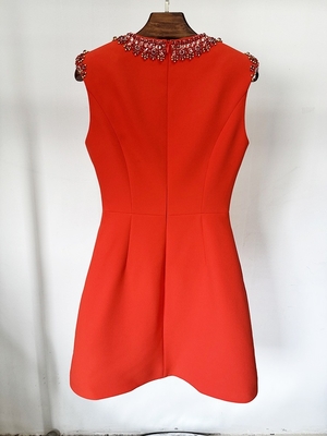 SB3357 Fashion Party Women's O-Neck Red Sleeveless High Waist A-Line Dress with Elegant Crystal Mini Dress