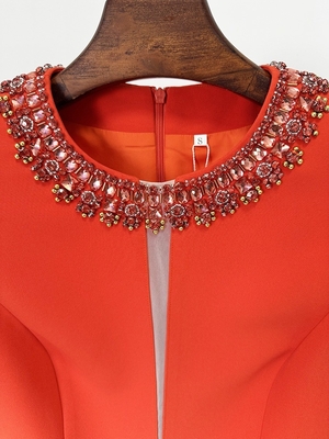 SB3357 Fashion Party Women's O-Neck Red Sleeveless High Waist A-Line Dress with Elegant Crystal Mini Dress