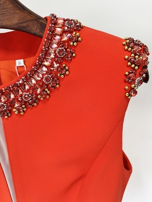 SB3357 Fashion Party Women's O-Neck Red Sleeveless High Waist A-Line Dress with Elegant Crystal Mini Dress