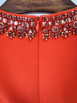 SB3357 Fashion Party Women's O-Neck Red Sleeveless High Waist A-Line Dress with Elegant Crystal Mini Dress