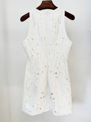 Summer Luxury and Glamour Pure Color Pattern SB3362 Women's Formal White Beaded Dress with Shimmering Crystal Mini Dress