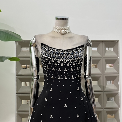SB3360 Exquisite Strapless Evening Dress for Women Featuring Built-in Bra and Pearl Embellishments
