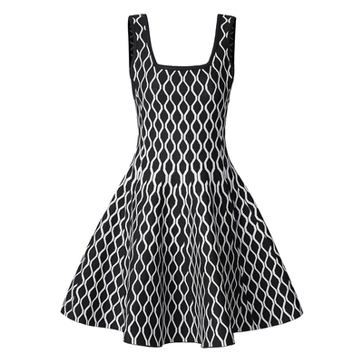 KD2353 Black Striped Mini Dress Elegant Square Neckline Vest Dress for Women's Party