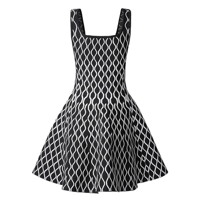 KD2353 Black Striped Mini Dress Elegant Square Neckline Vest Dress for Women's Party
