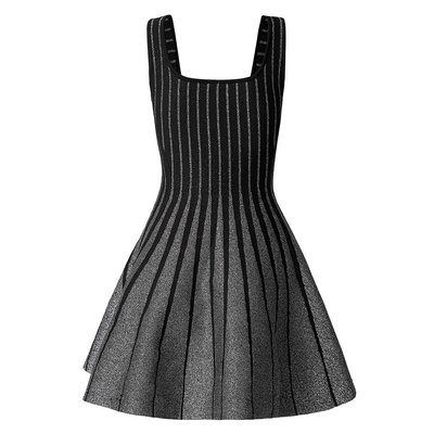 KD2353 Black Striped Mini Dress Elegant Square Neckline Vest Dress for Women's Party