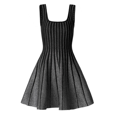 KD2353 Black Striped Mini Dress Elegant Square Neckline Vest Dress for Women's Party