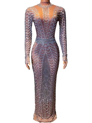 AD2535 Kimshein Fashionable Long-Sleeved Maxi Dress for Women's Crystal Evening Party in Summer from Guangdong Origin