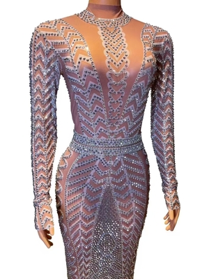 AD2535 Kimshein Fashionable Long-Sleeved Maxi Dress for Women's Crystal Evening Party in Summer from Guangdong Origin