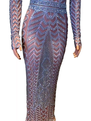 AD2535 Kimshein Fashionable Long-Sleeved Maxi Dress for Women's Crystal Evening Party in Summer from Guangdong Origin