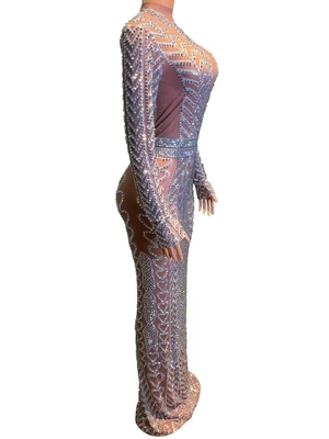 AD2535 Kimshein Fashionable Long-Sleeved Maxi Dress for Women's Crystal Evening Party in Summer from Guangdong Origin