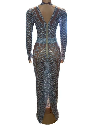 AD2535 Kimshein Fashionable Long-Sleeved Maxi Dress for Women's Crystal Evening Party in Summer from Guangdong Origin