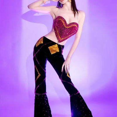 AD2538 Luxury Diamond Crystal 2-Piece Sexy Backless Unique Heart-Shaped Women's Pants Set Supports Intelligent Tracking