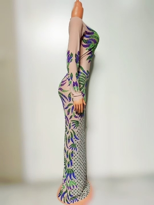 Natural Waistline AD2520 Kimshein Fashion Women's Long Sleeve Mesh Crystal Maxi Dress for High Score Body Evening Gown