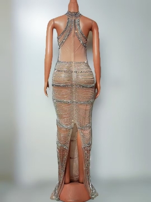 AD2519 Kimshein Women's Fashion Elegant Luxury Rhinestone Club Party Shiny Dress Evening Gown Woven Technique Solid Color