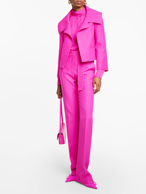 SR2344 Pink Spring Suit Women's Long Sleeve High Waist Solid Suit Jacket and Pants Suit Lapel Suit for Combination Suit